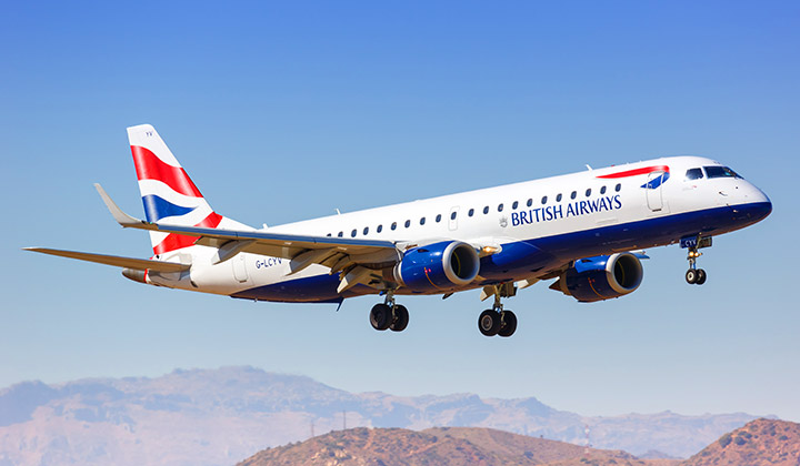 Málaga airport airlines index - British Airways flight credit: Markus Mainka / Shutterstock.com
